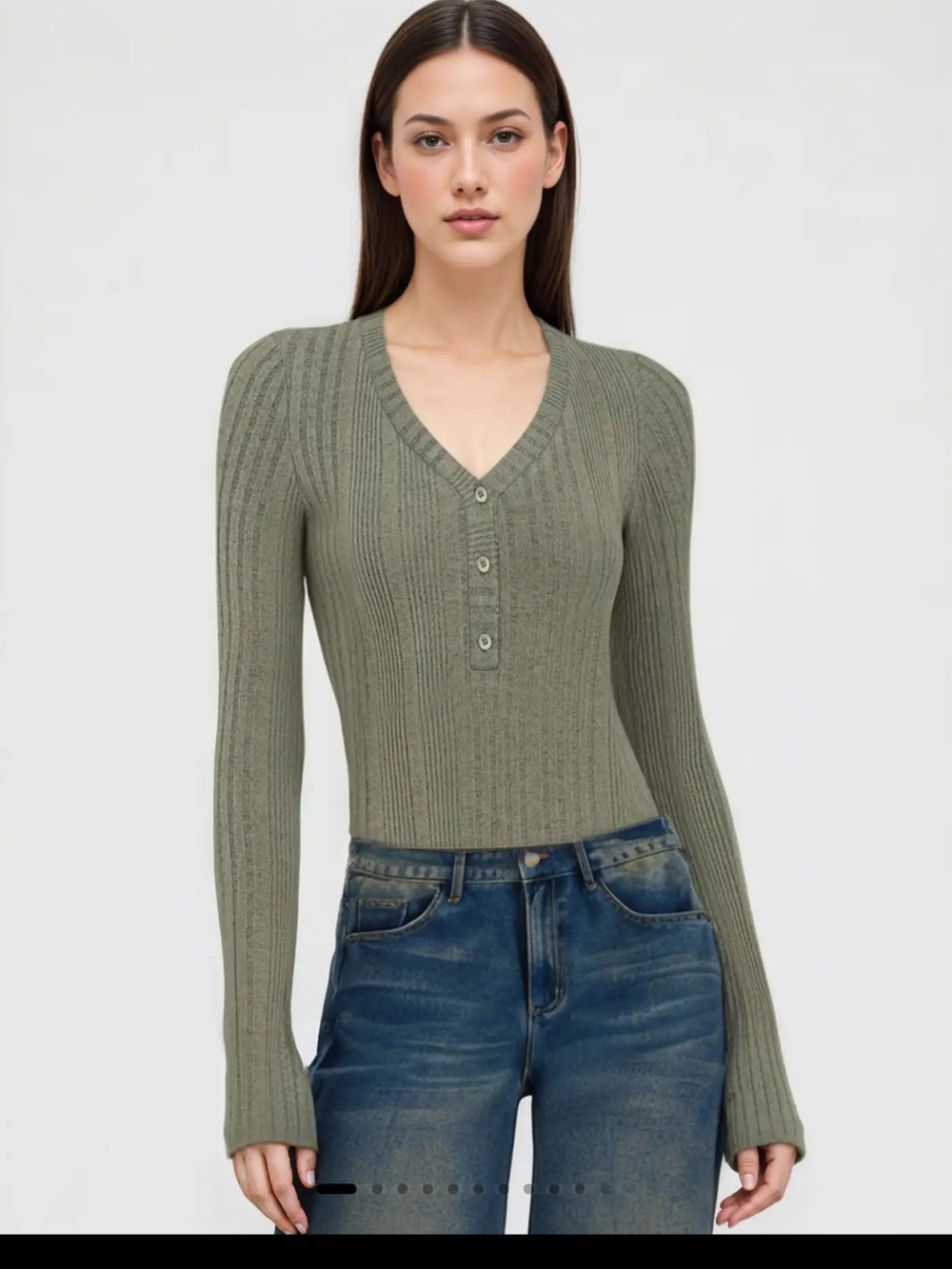 Cider Rib V-neck Solid Button Bodysuit
